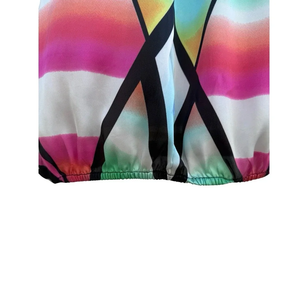 Bisou Bisou XL Colorful Geometric Print Halter Top Sleeveless Mock Neck Blouse
